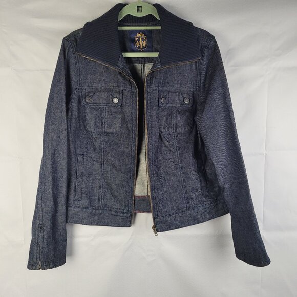 Talbots Jackets & Blazers - Talbots Heritage Vintage Denim Button-Up Ribbed Bomber Collar Women Jacket Sz 14